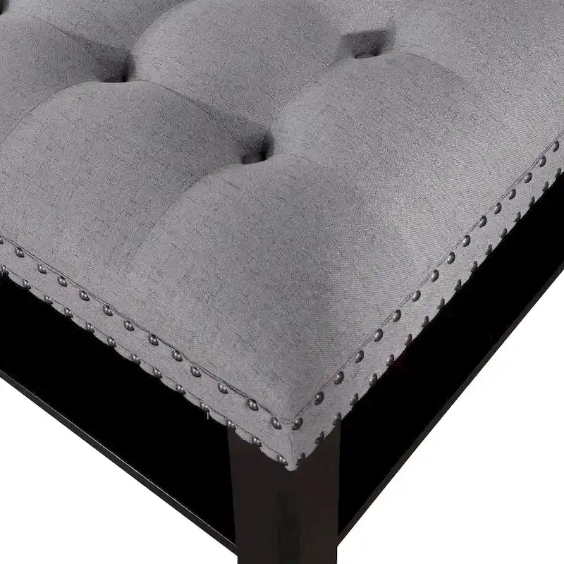 Pouf de rangement cocktail transitionnel en lin capitonné avec clous décoratifs