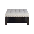 Pouf de rangement cocktail transitionnel en lin capitonné avec clous décoratifs