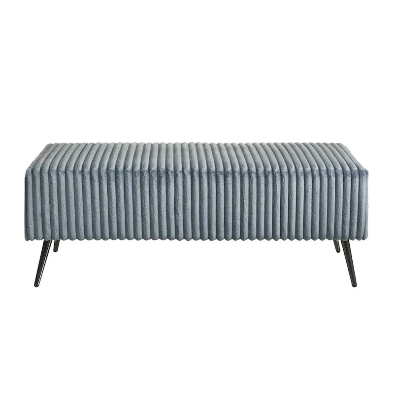 Lit capitonné en velours côtelé à larges côtes Mavela avec 2 tables de chevet et un banc, bleu