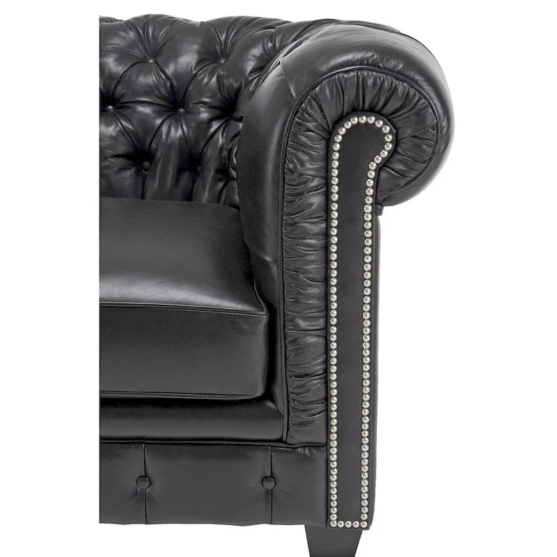 Canapé Hancock Chesterfield en cuir italien noir capitonné