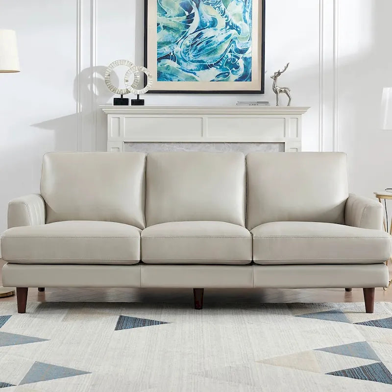 Canapé en cuir pleine fleur Cassia avec plumes, mousse à mémoire de forme et ressorts