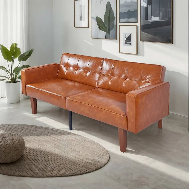 Convertible Sofa Bed Adjustable Fabric Couch Sleeper Modern Recliner Reversible Loveseat Folding Daybed Guest Bed with 2 Pillows