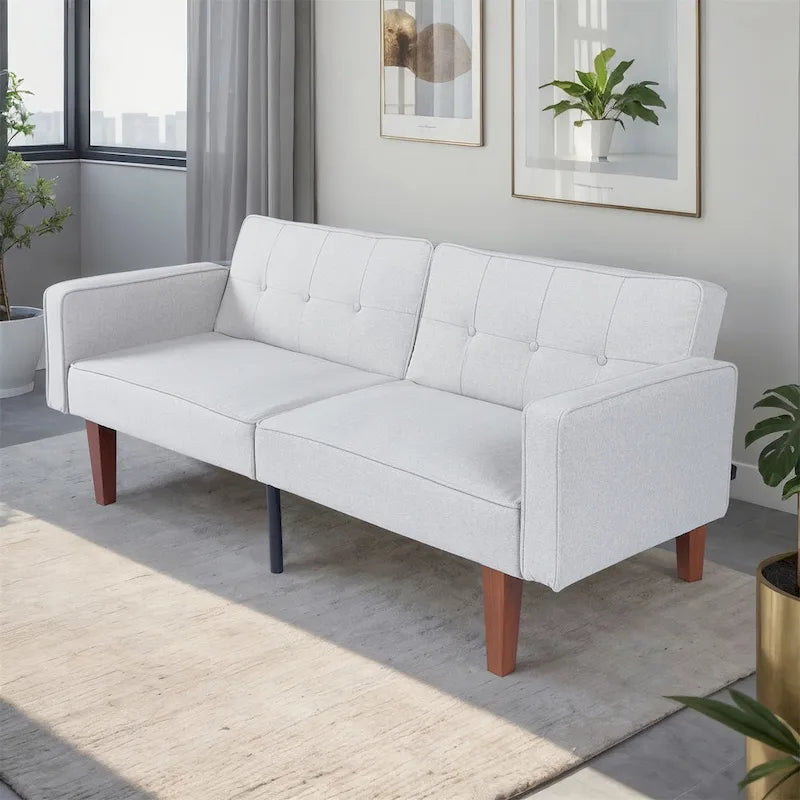 Canapé-lit convertible inclinable en tissu moderne réversible pliant lit de jour pour invités avec 2 oreillers