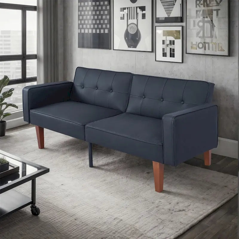 Canapé-lit convertible inclinable en tissu moderne réversible pliant lit de jour pour invités avec 2 oreillers