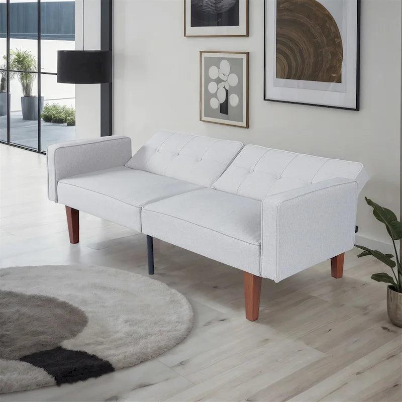 Canapé-lit convertible inclinable en tissu moderne réversible pliant lit de jour pour invités avec 2 oreillers