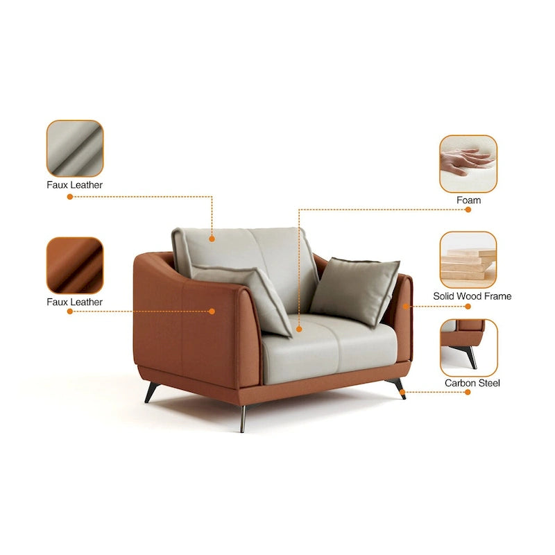 Canapé moderne 3 places en similicuir avec pieds noirs - un siège